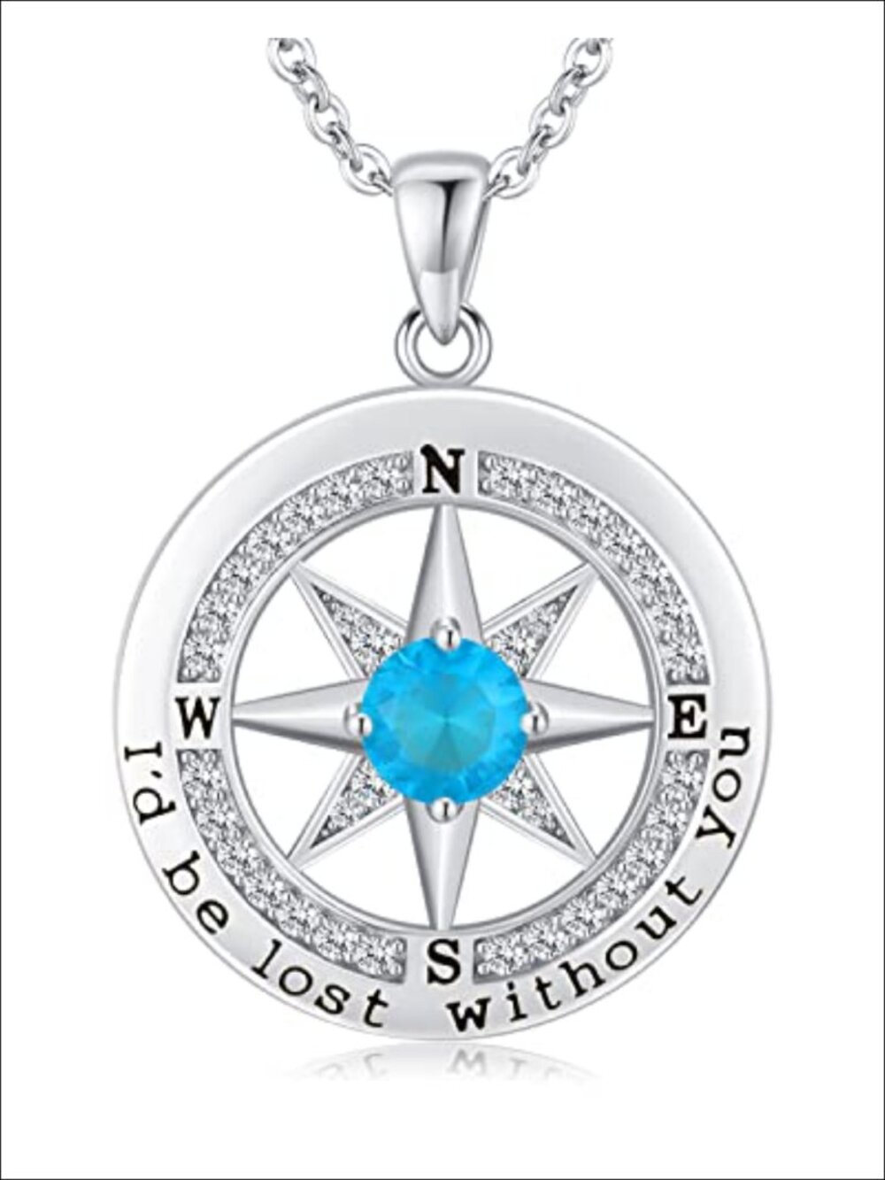 Sterling Silver Compass Pendant Necklace, Anniversary Gift for Her